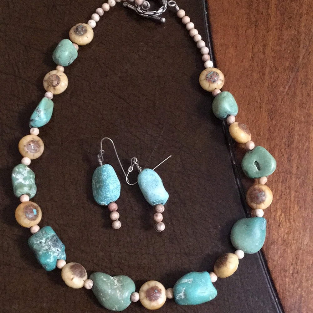 Genuine turquoise necklace with matching earrings